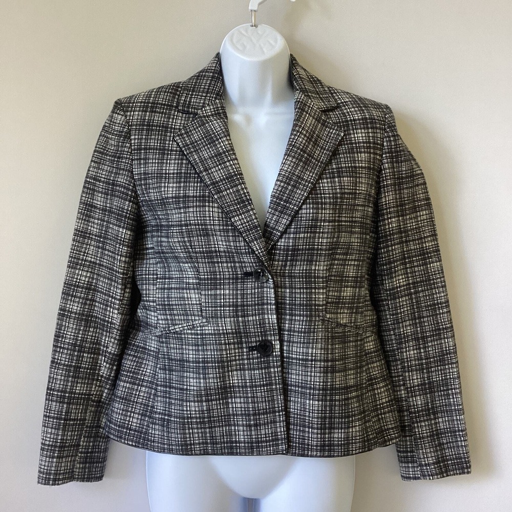 Kasper Blazer Womens 4 Small Petite Black White Cotton Classic Core Minimalist C